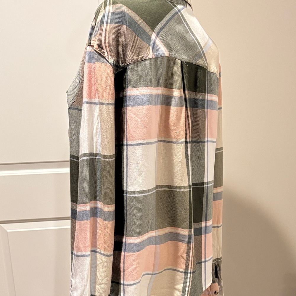 Maurices super soft Plaid Button Down Shirt - Green, Pink, White - Picture 4 of 5
